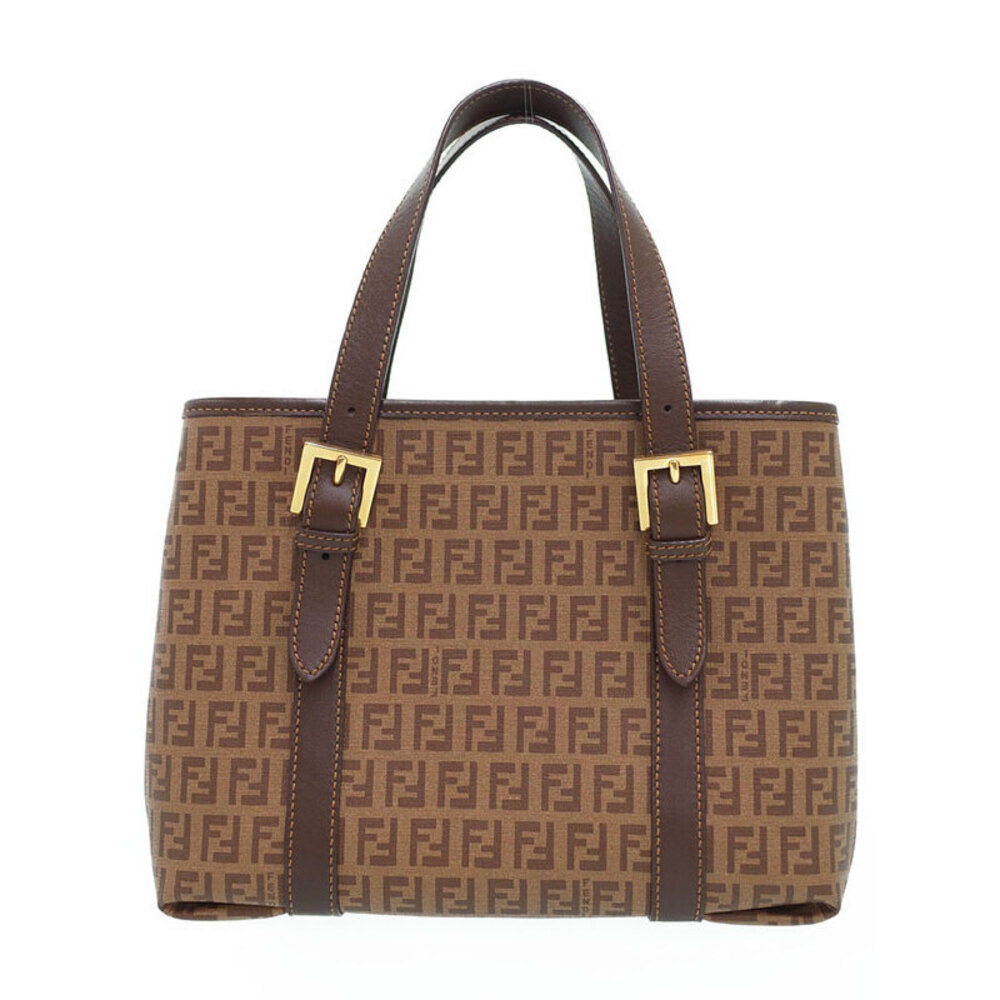 FENDI Zucchino FF Tote Handbag Brown